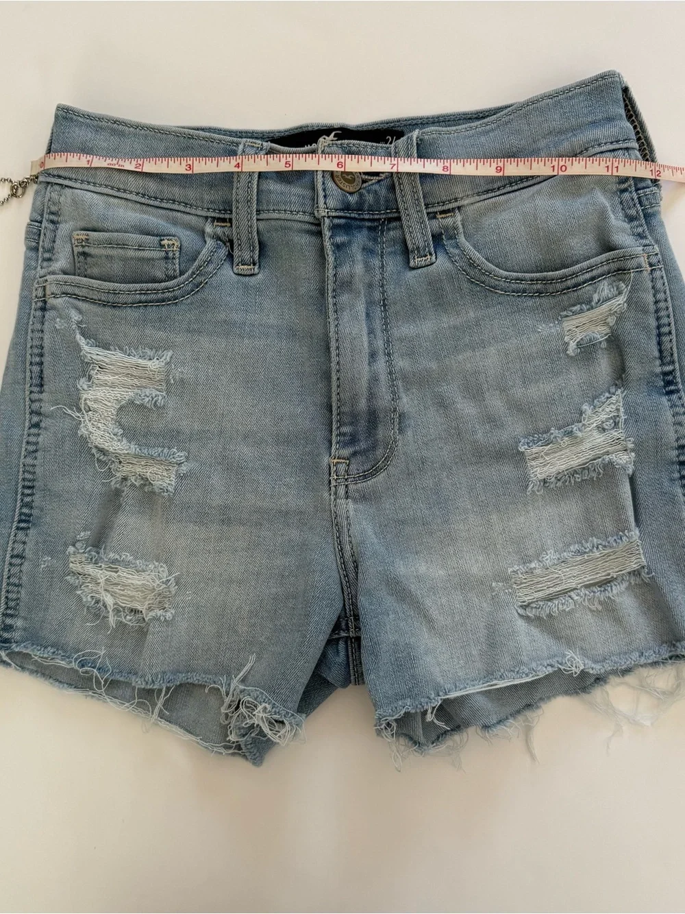 Hollister High Rise Denim Shorts Size 0 24W Light Wash Distressed Ripped Frayed